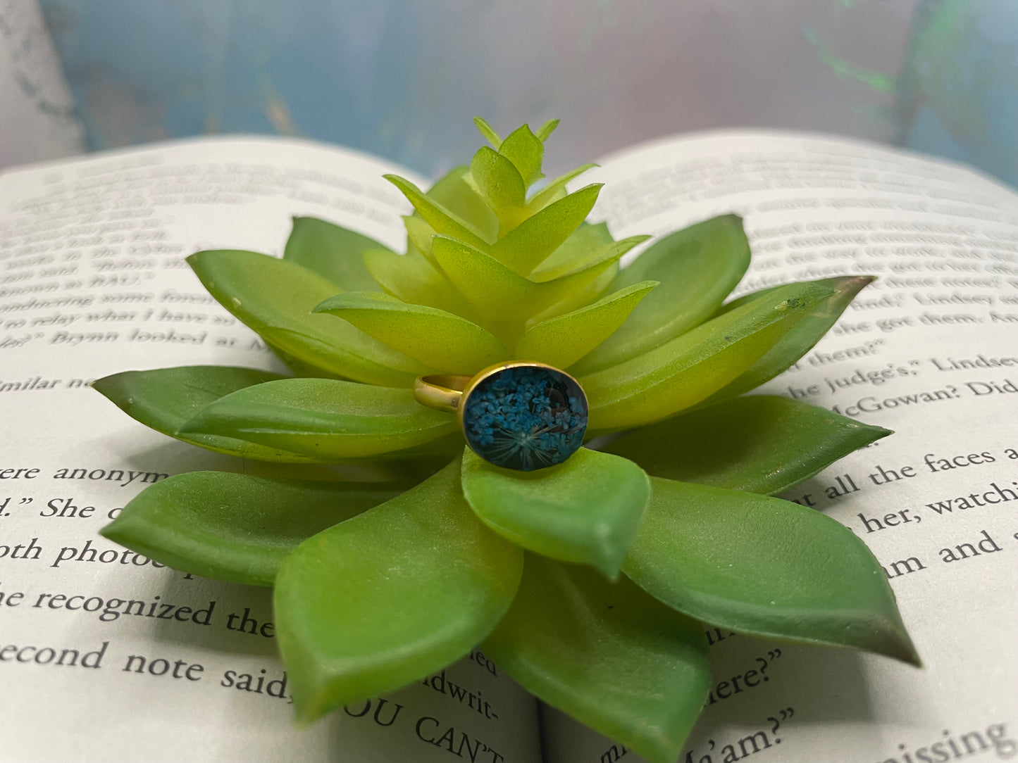 Fleur Bleu Bague Or Ovale- Taille 9US