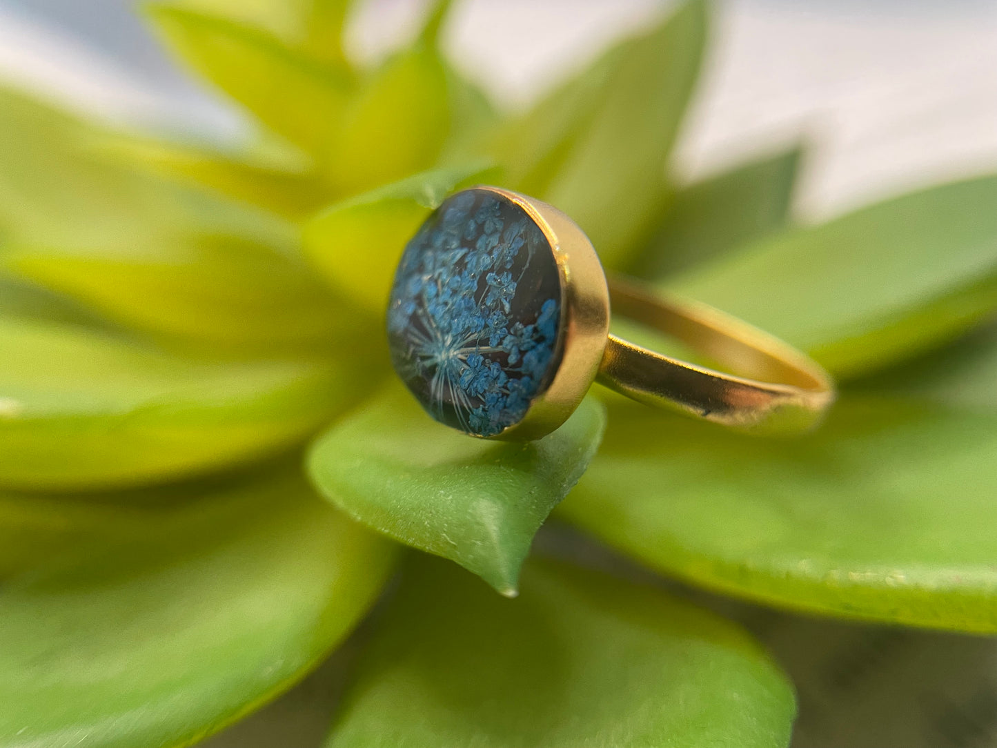 Fleur Bleu Bague Or Ovale- Taille 9US