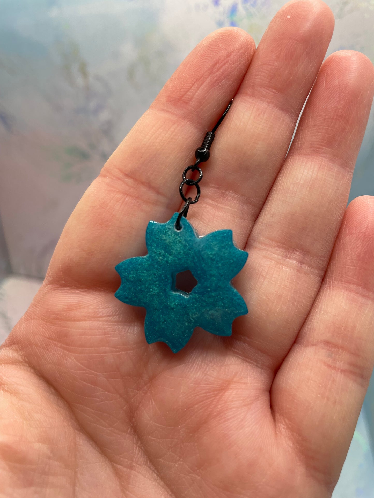 Sparkly Teal Cherry Blossom Earrings