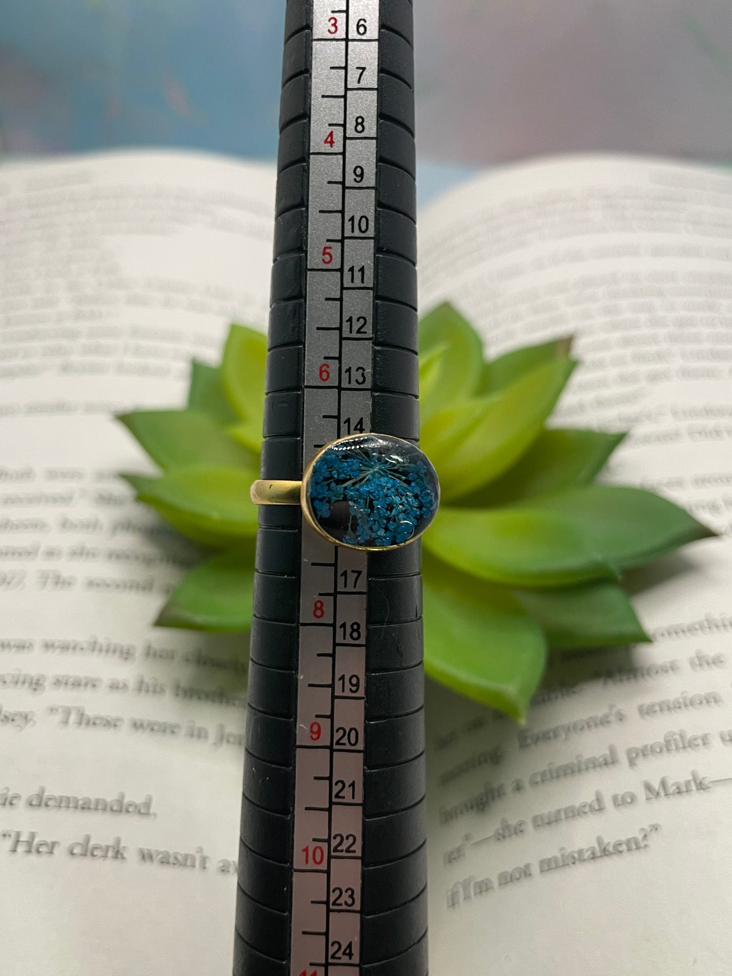 Fleur Bleu Bague Or Ovale- Taille 9US