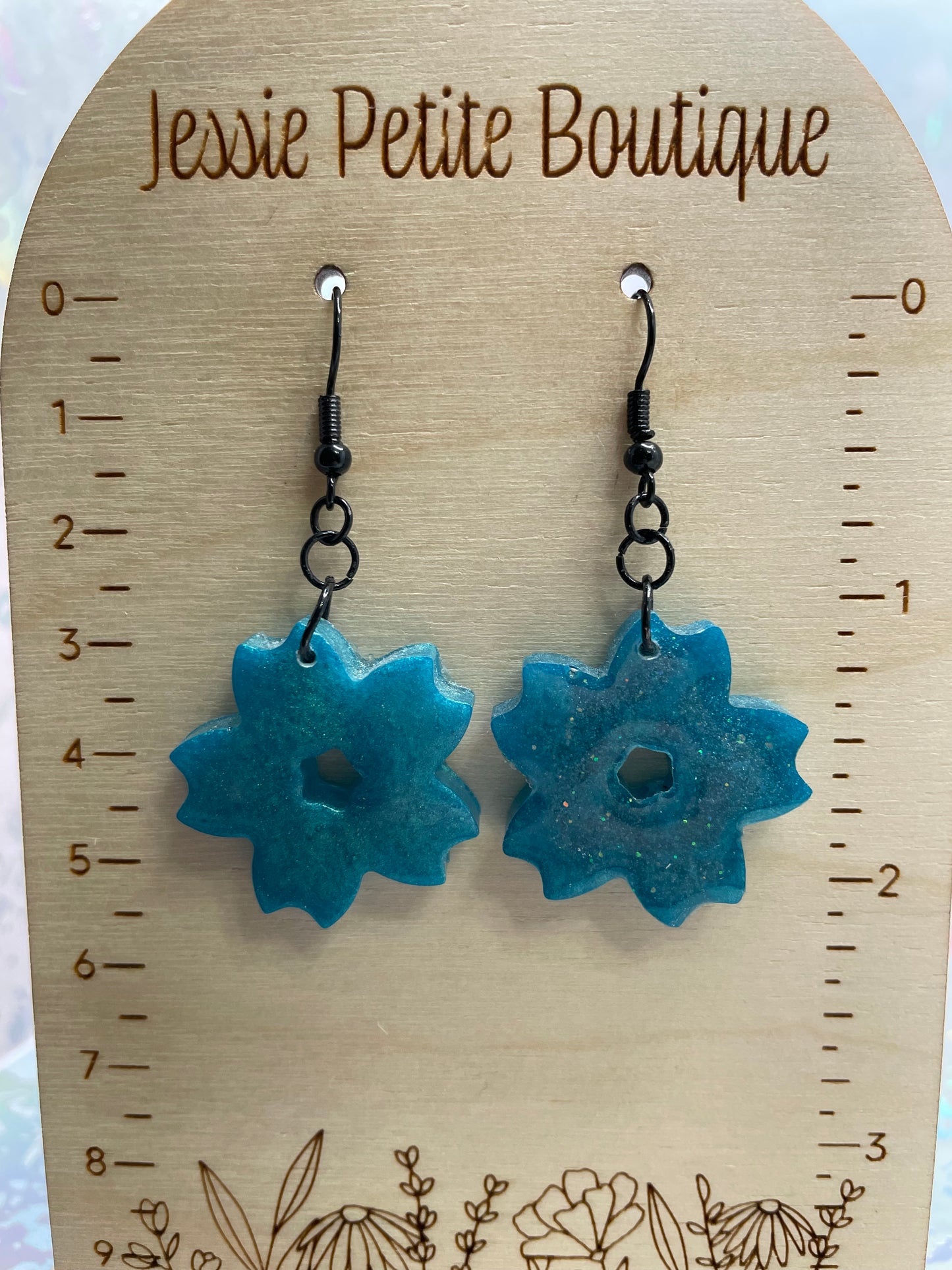 Sparkly Teal Cherry Blossom Earrings