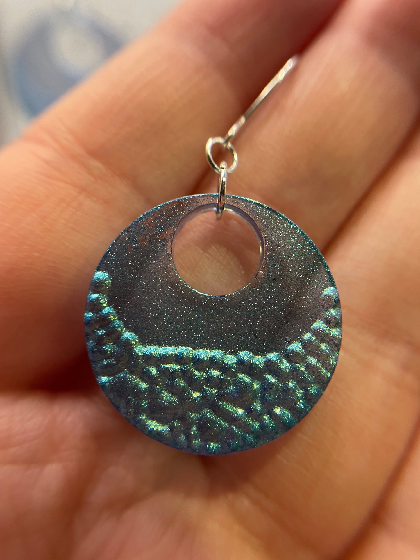 Chameleon Blue Geode Circle Earrings