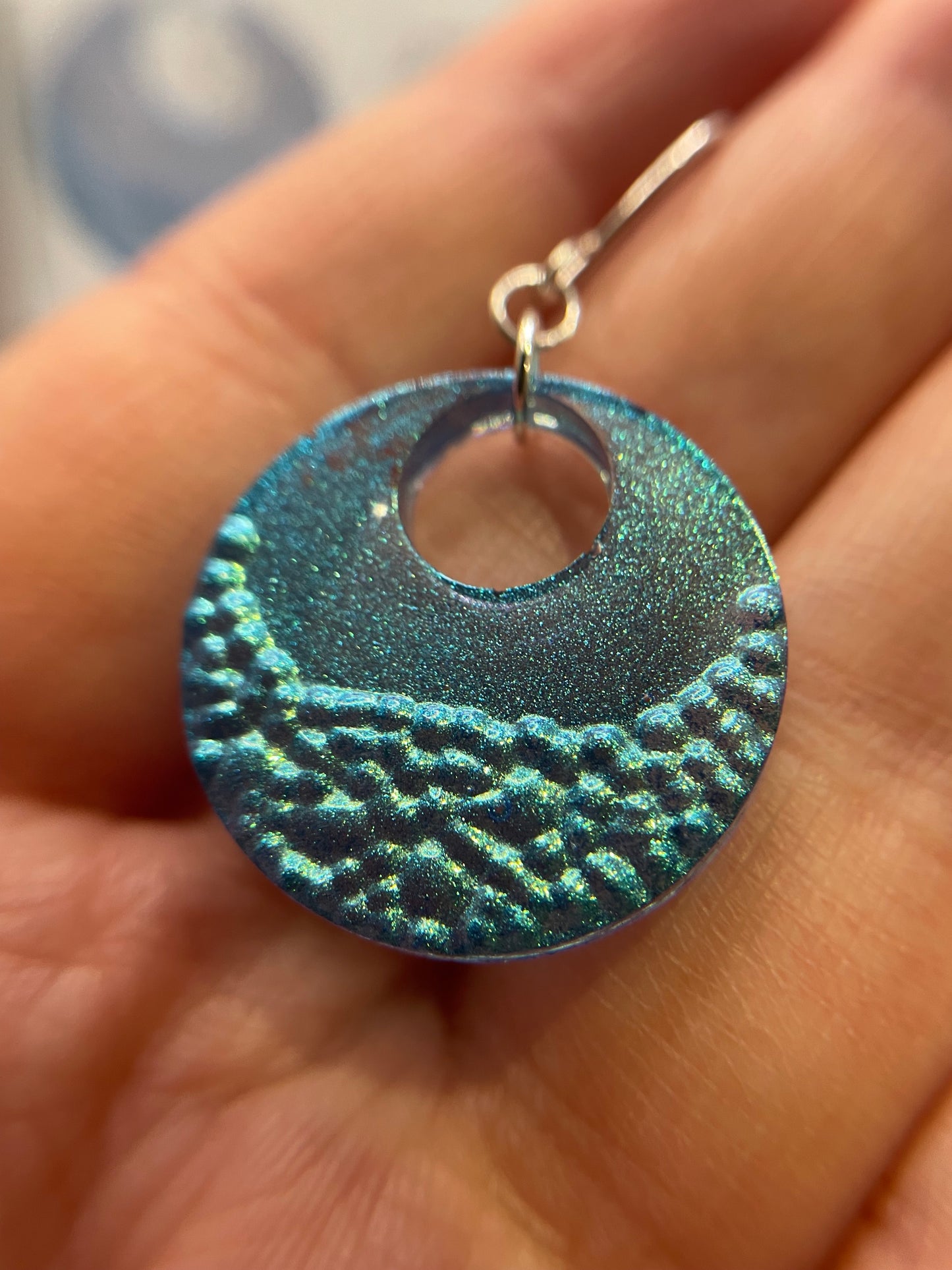 Chameleon Blue Geode Circle Earrings