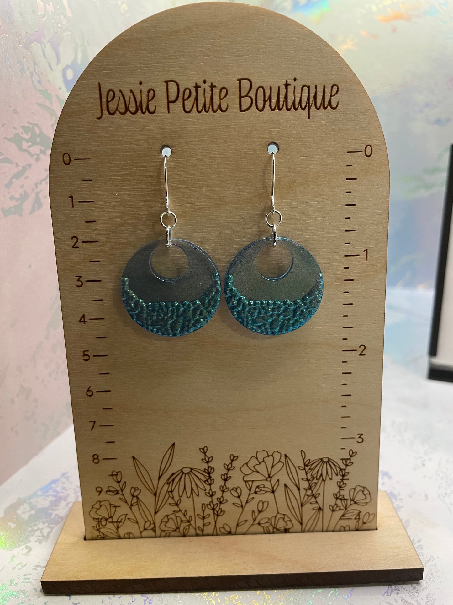 Chameleon Blue Geode Circle Earrings