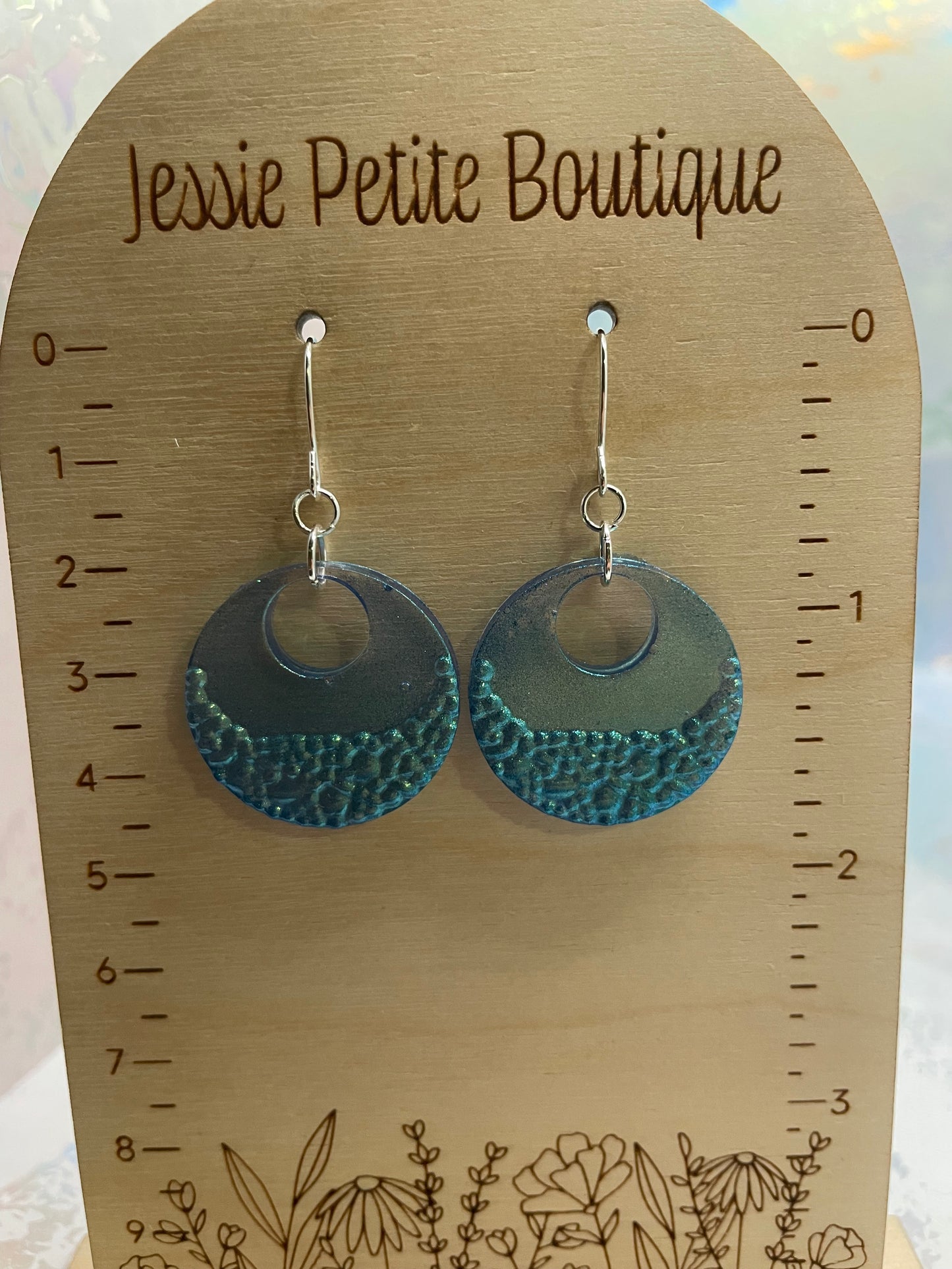 Chameleon Blue Geode Circle Earrings