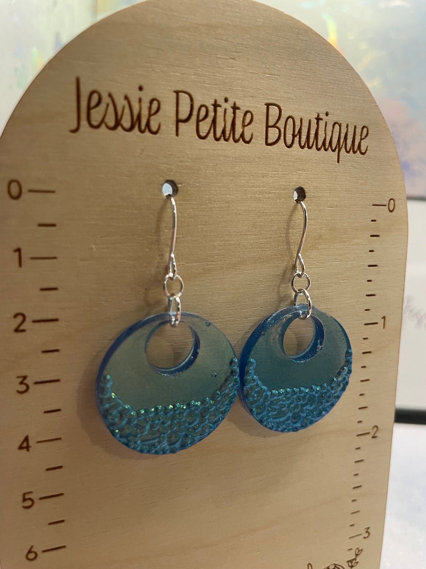 Chameleon Blue Geode Circle Earrings