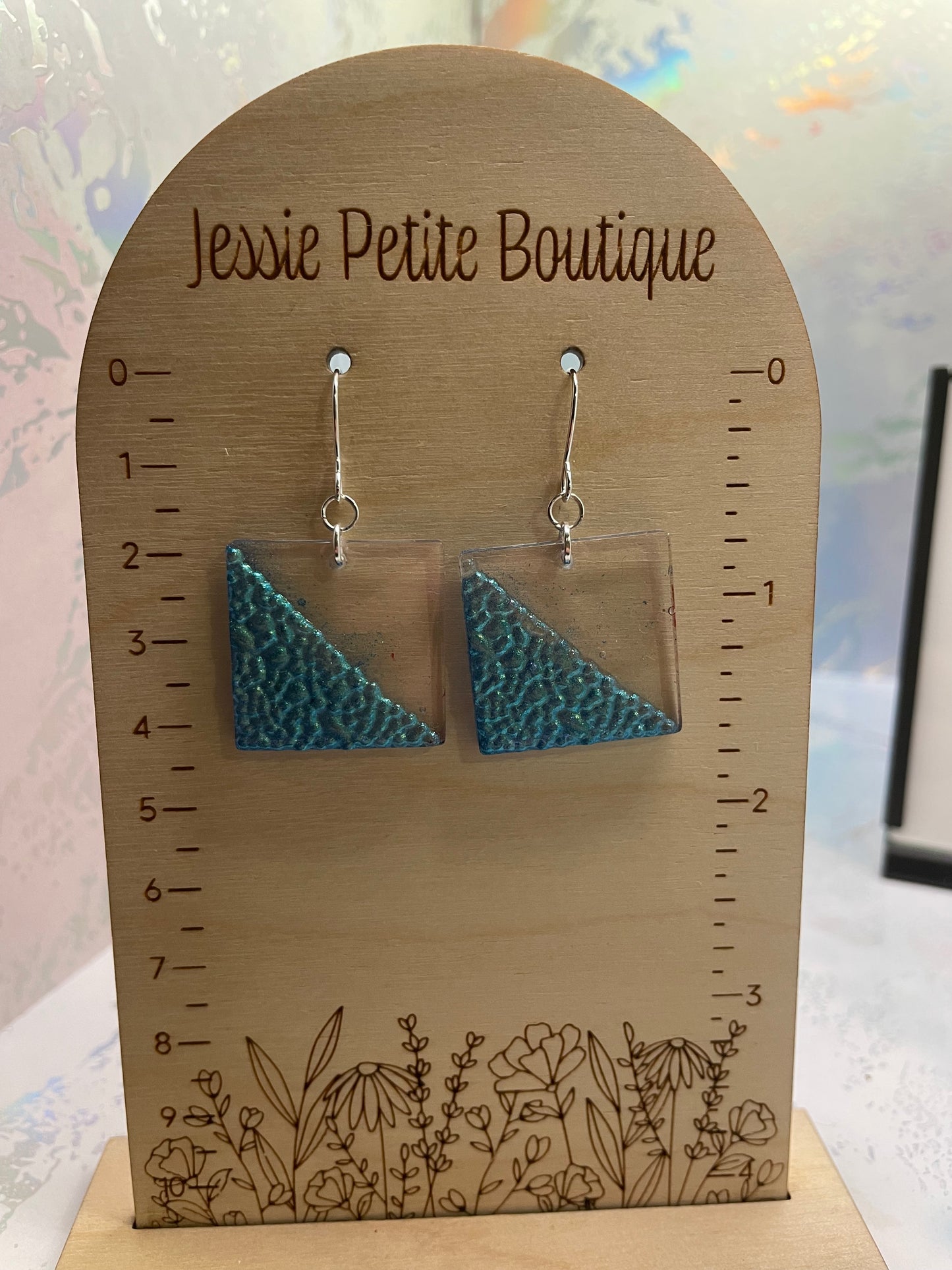 Chameleon Blue Geode Square Earrings