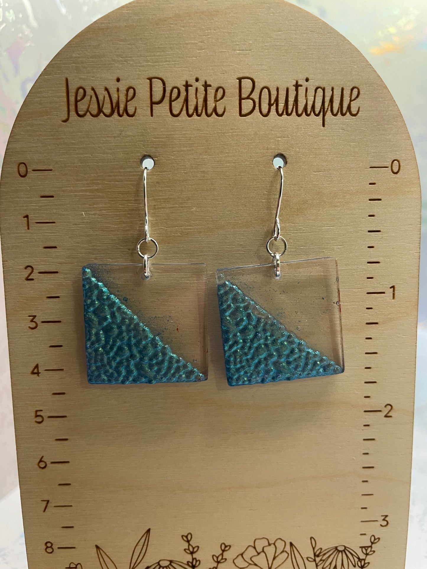 Chameleon Blue Geode Square Earrings
