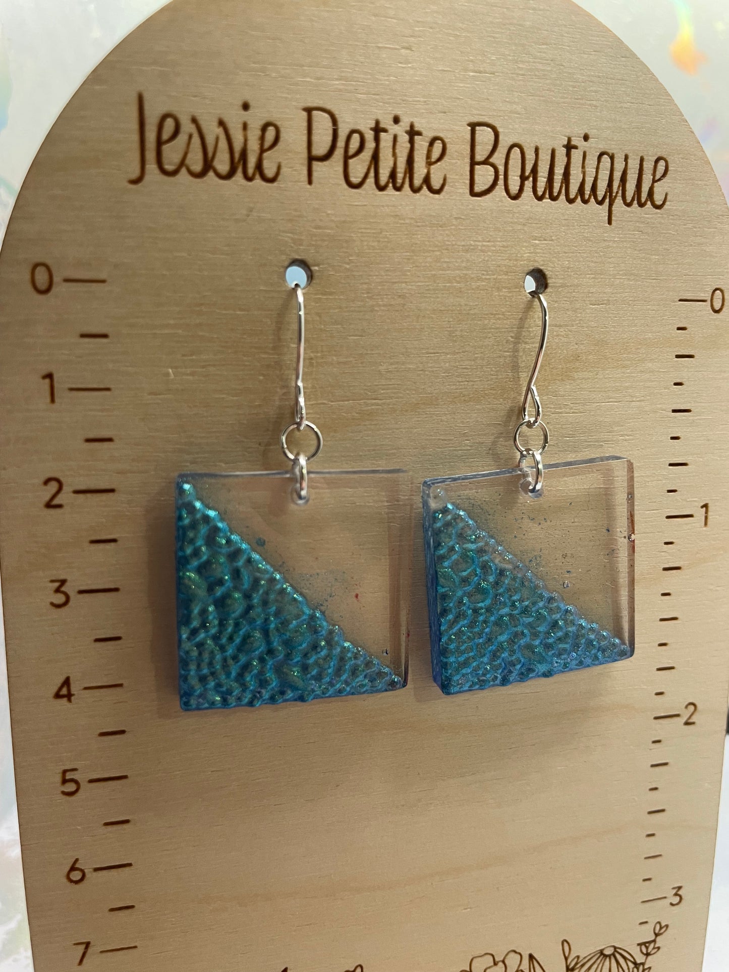 Chameleon Blue Geode Square Earrings