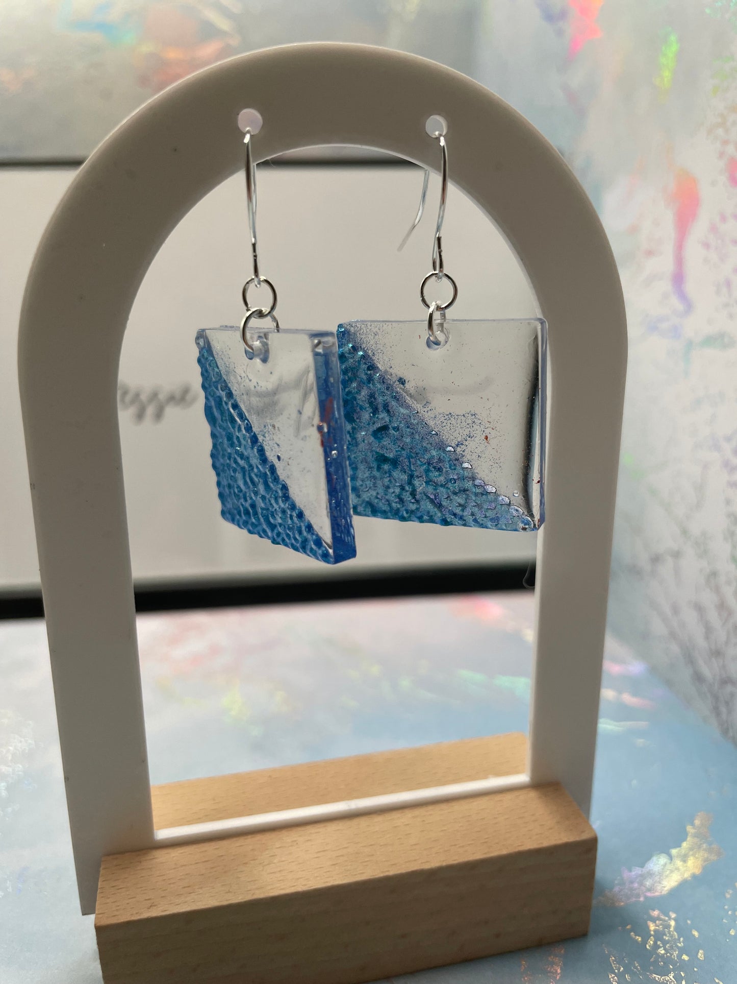 Chameleon Blue Geode Square Earrings