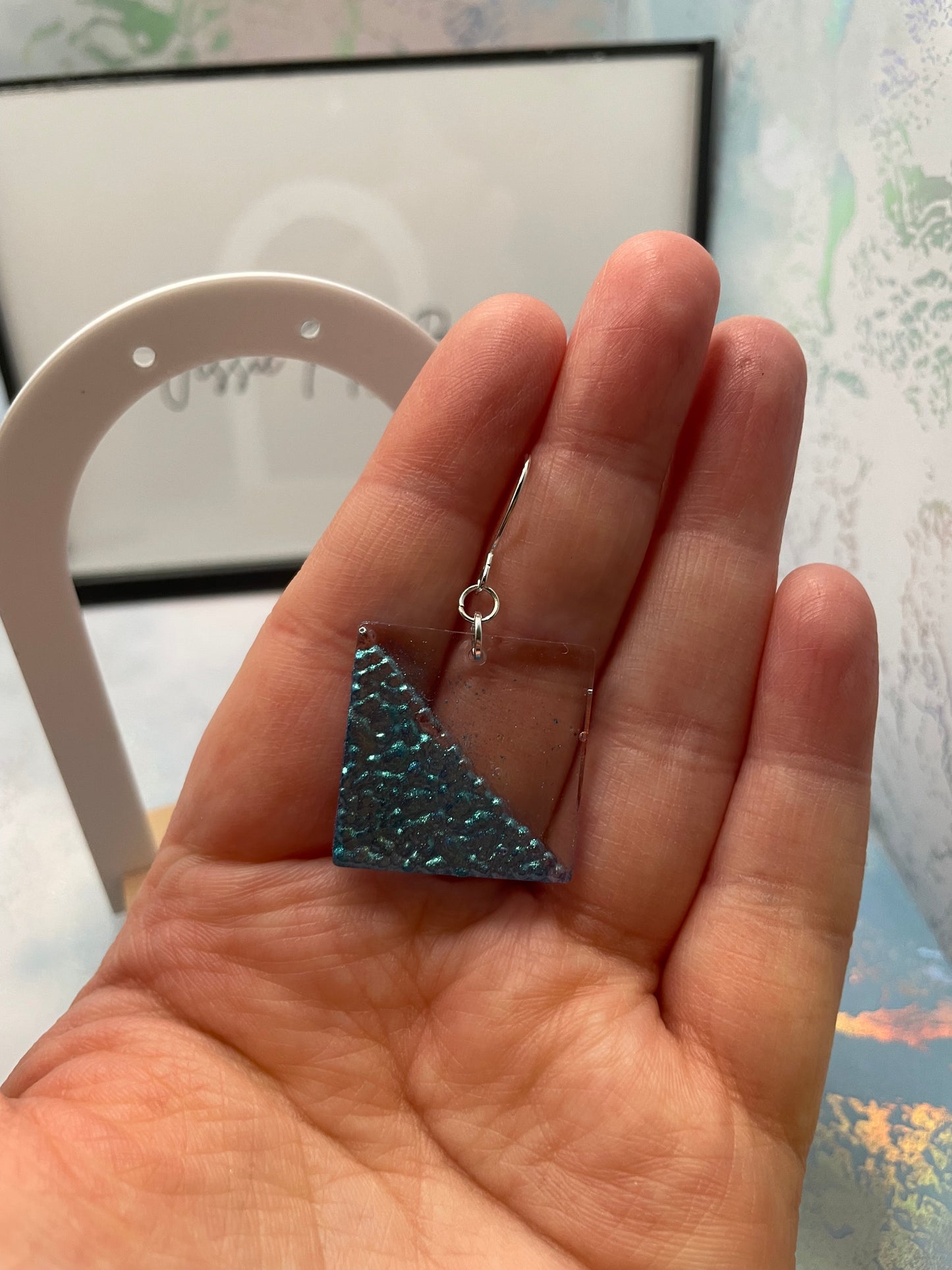 Chameleon Blue Geode Square Earrings