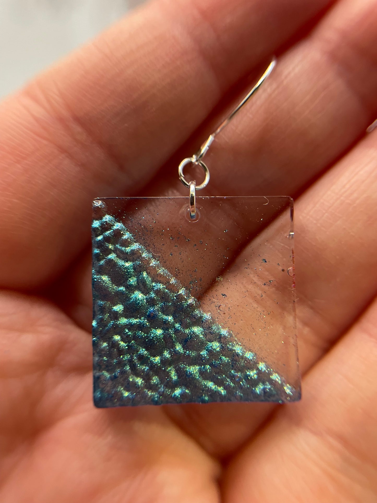 Chameleon Blue Geode Square Earrings