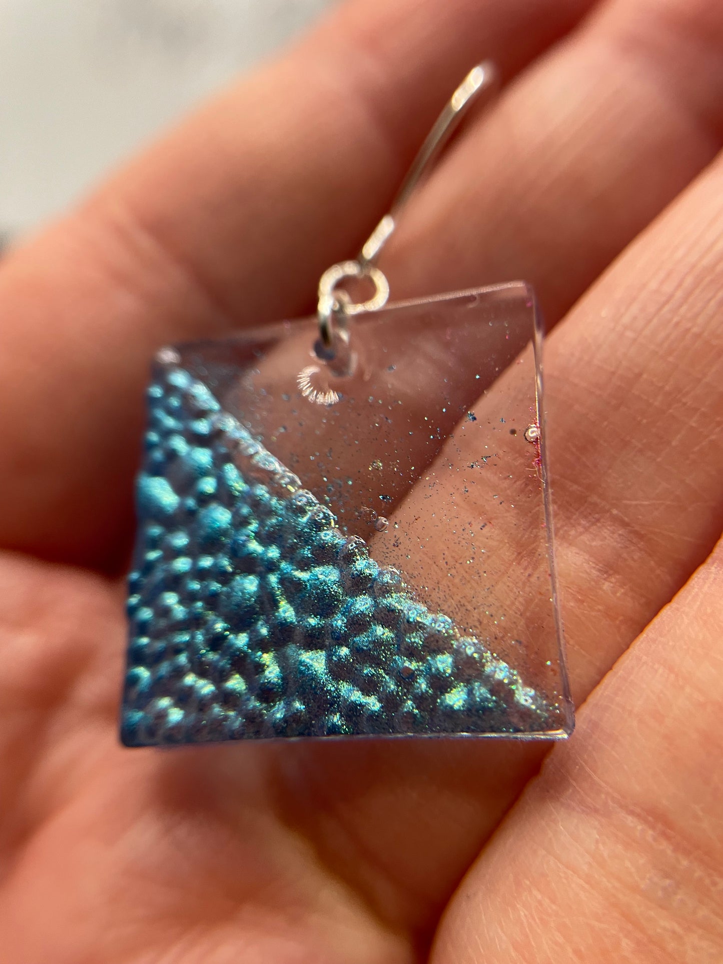 Chameleon Blue Geode Square Earrings