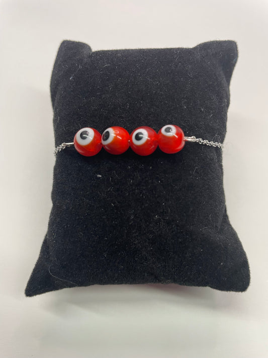 Bracelet billes yeux rouges-Acier Inoxydable