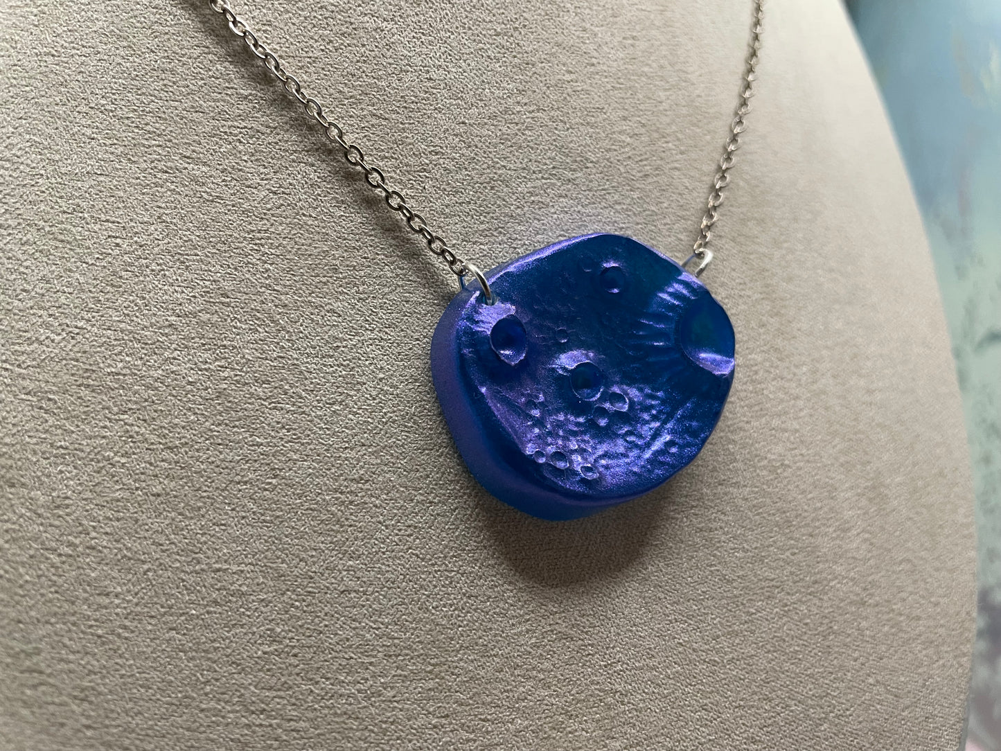 Planet-Inspired Blue Necklace, 23'' silver chain