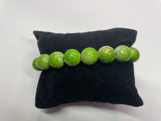 Bracelet billes vertes marbrées-Acier Inoxydable