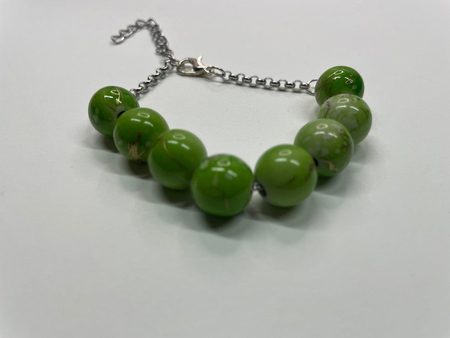 Vibrant Green Beaded Bracelet- Stainless Steel