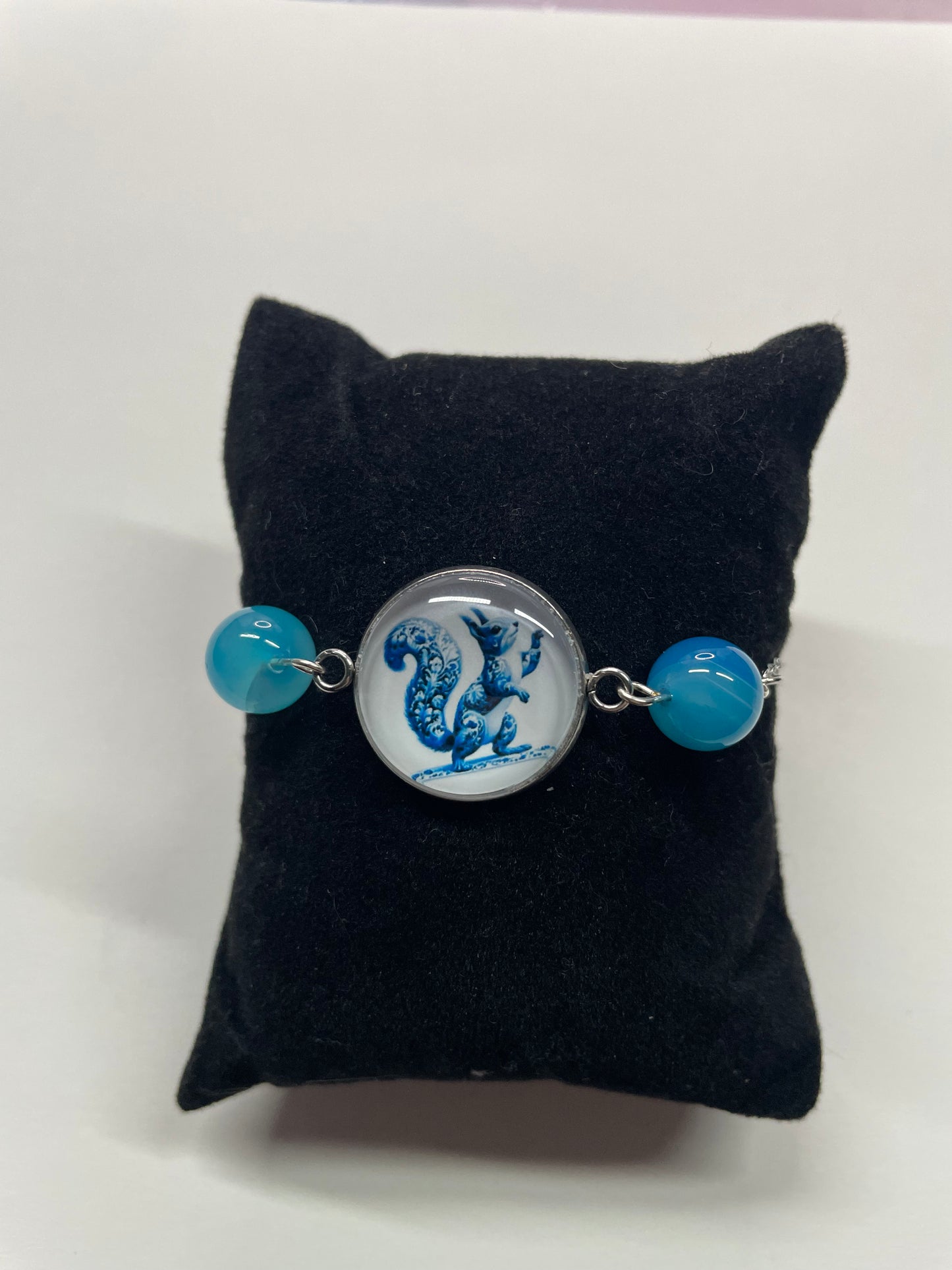 Bracelet Ecureuil Bleu Cabochon-Acier Inoxydable