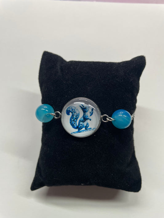 Bracelet Ecureuil Bleu Cabochon-Acier Inoxydable
