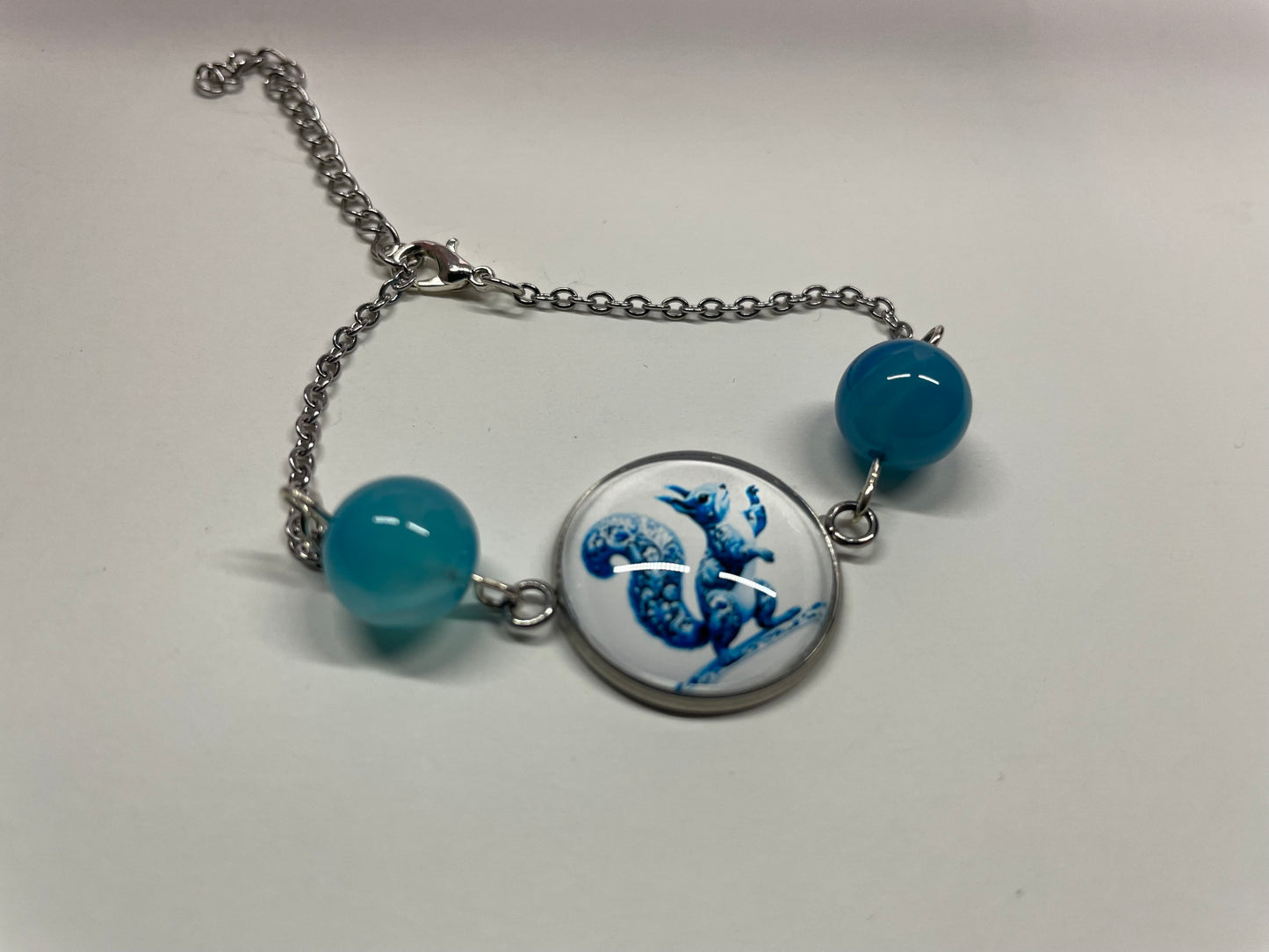 Bracelet Ecureuil Bleu Cabochon-Acier Inoxydable