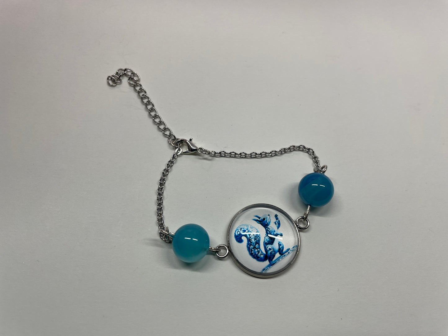 Bracelet Ecureuil Bleu Cabochon-Acier Inoxydable