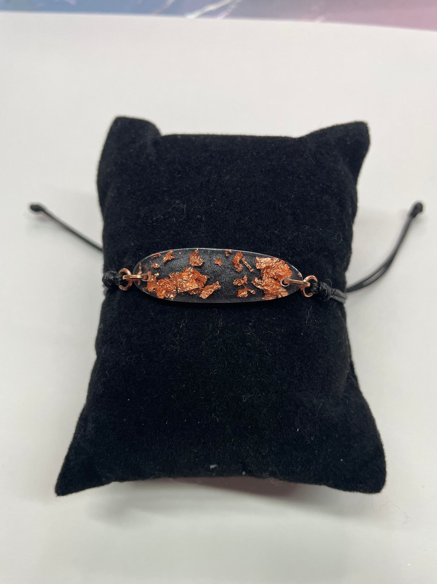 Rose Gold on Black Oval Adjustable Cord Bracelet