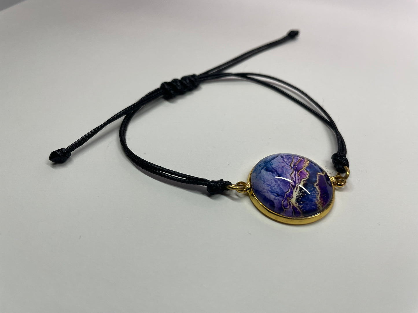 Bracelet Corde Ajustable Cabochon Mauve Marbre-Acier Inoxydable