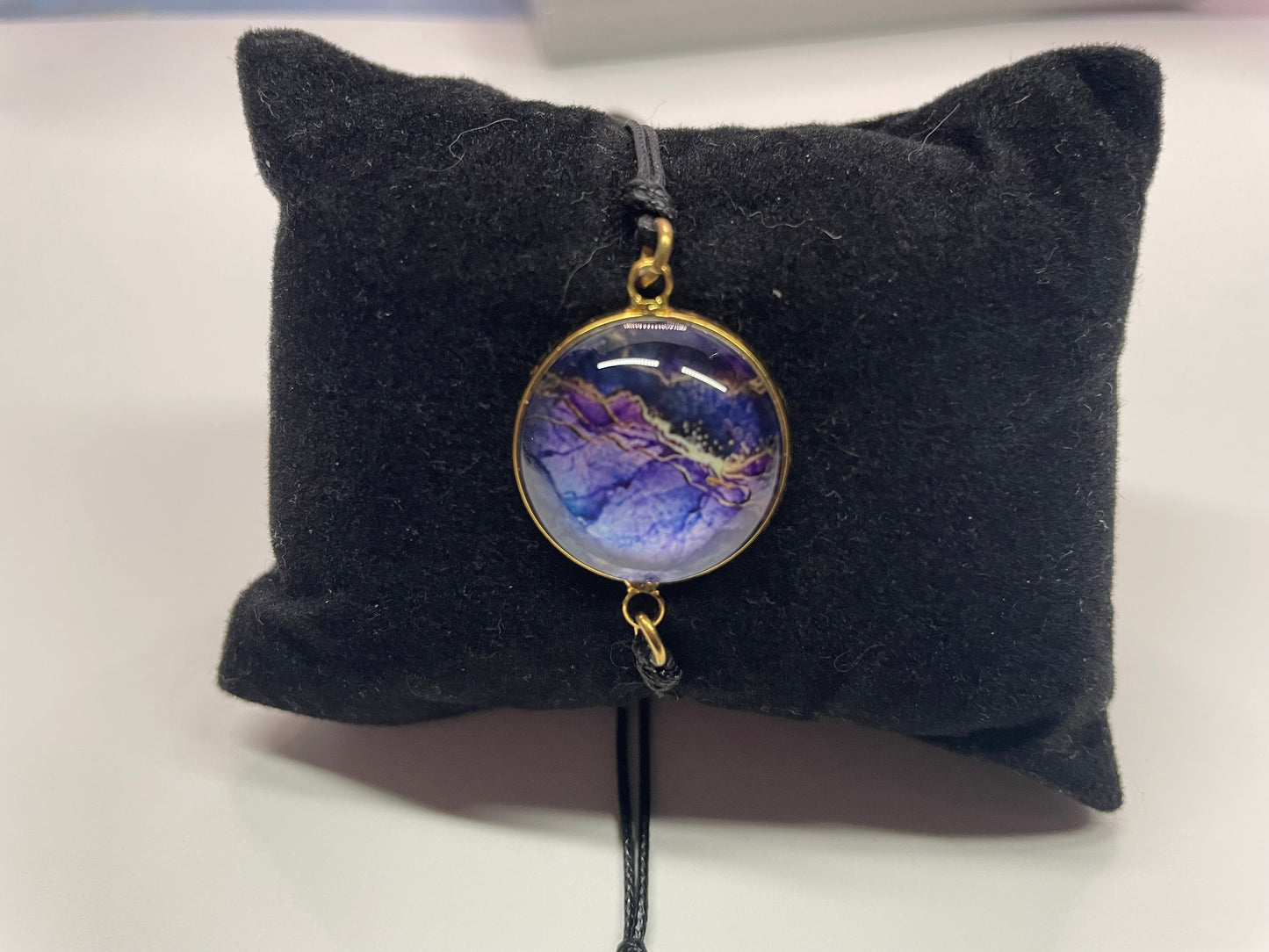 Bracelet Corde Ajustable Cabochon Mauve Marbre-Acier Inoxydable