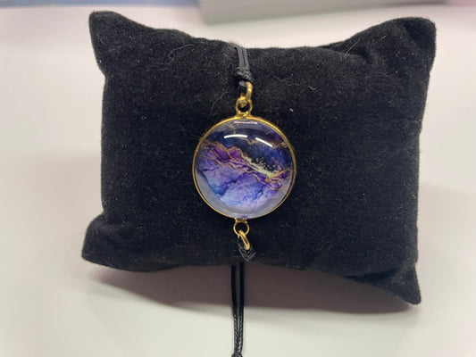 Bracelet Corde Ajustable Cabochon Mauve Marbre-Acier Inoxydable