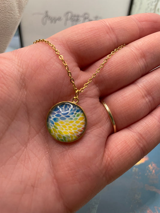 Floral Cabochon Necklace–18" Stainless steel