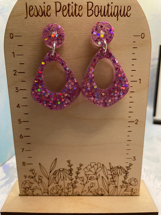 Sparkly Pink Teardrop Earrings –PLASTIC