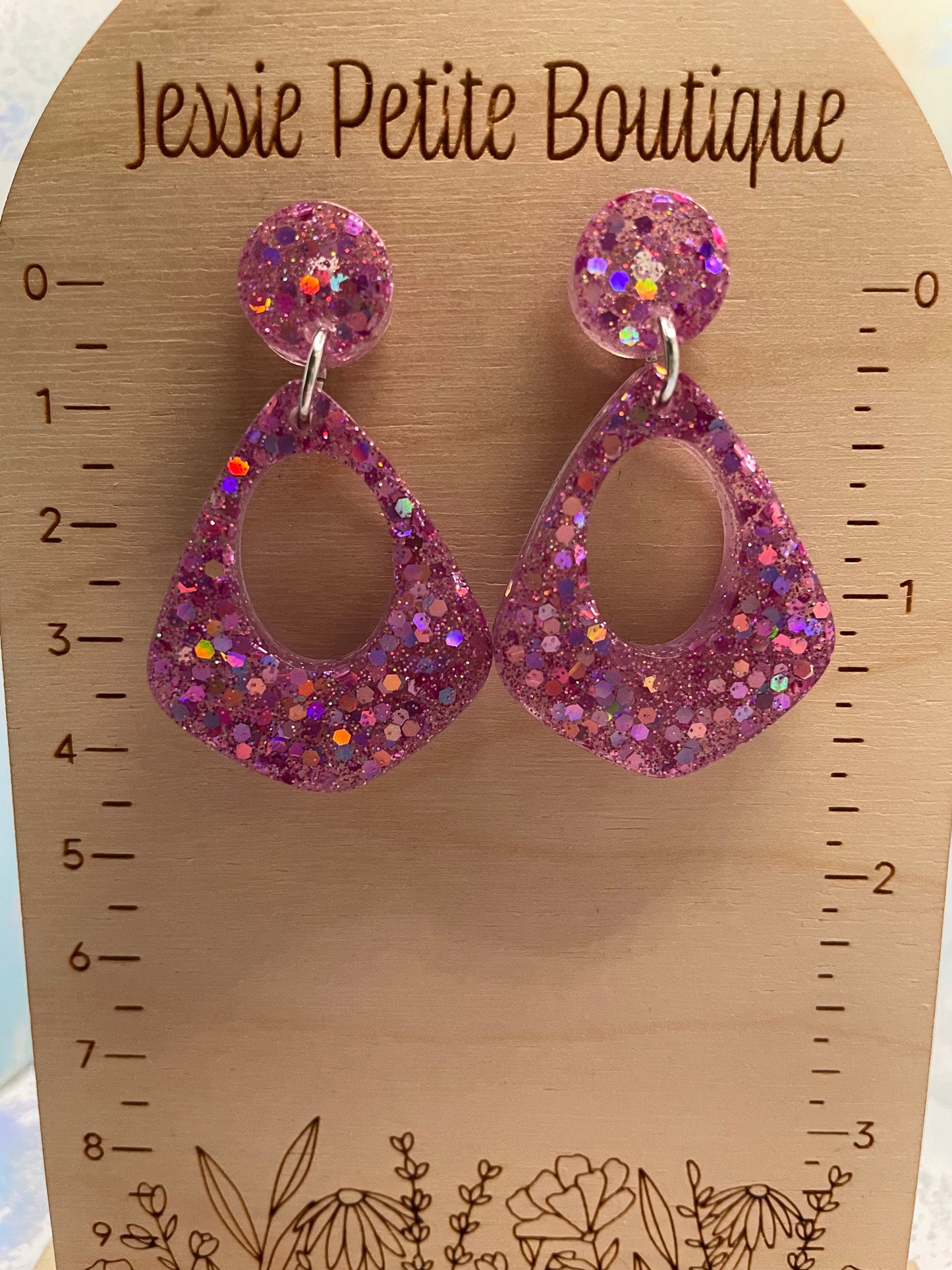 Sparkly Pink Teardrop Earrings –PLASTIC