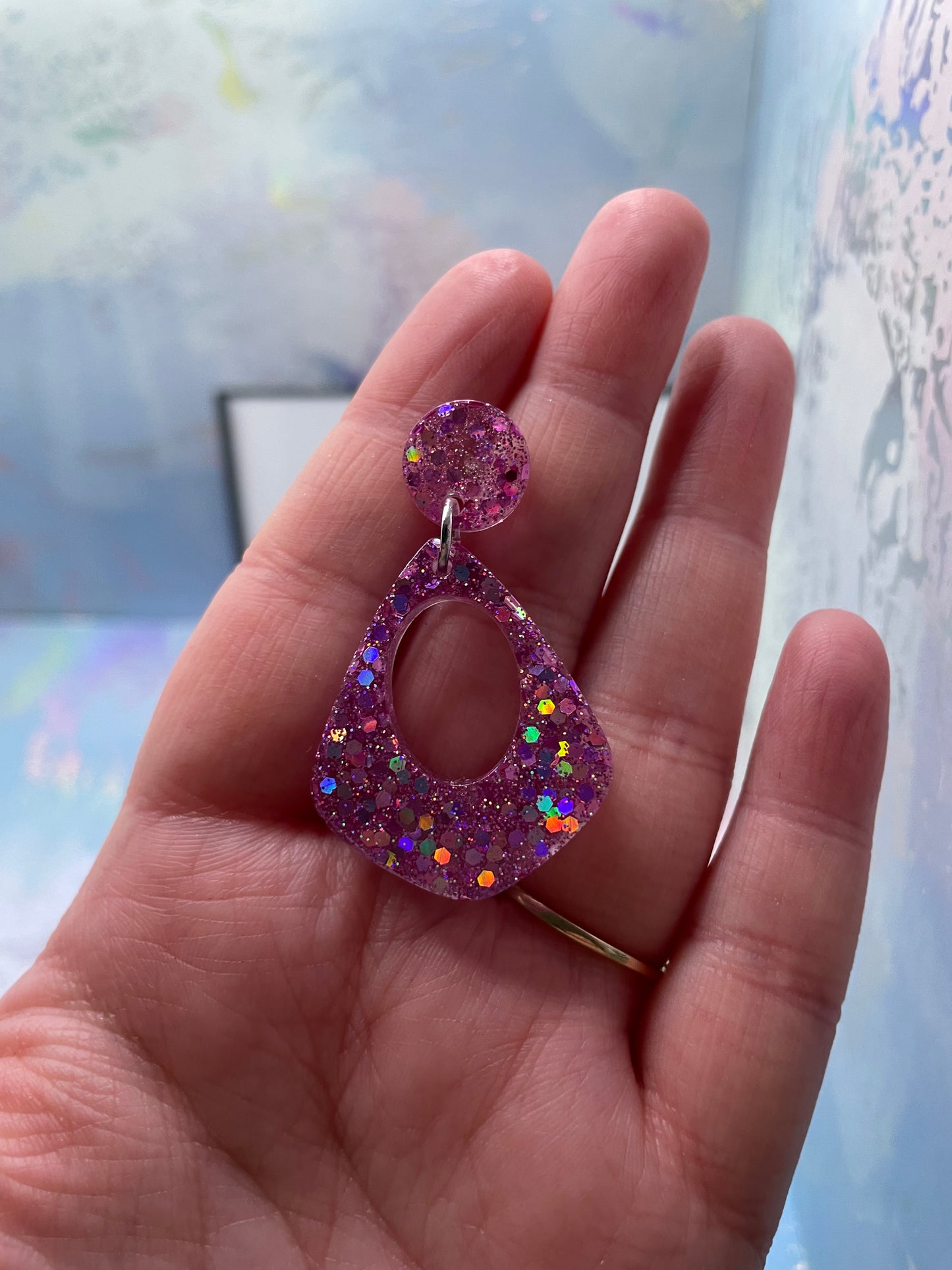Sparkly Pink Teardrop Earrings –PLASTIC