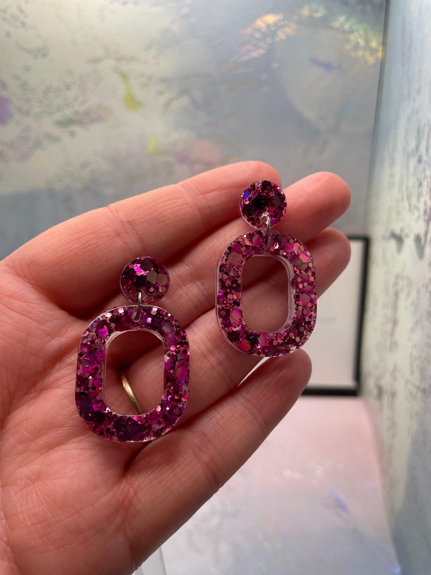 Sparkly Pink Oval Stud Earrings – Nickel Free