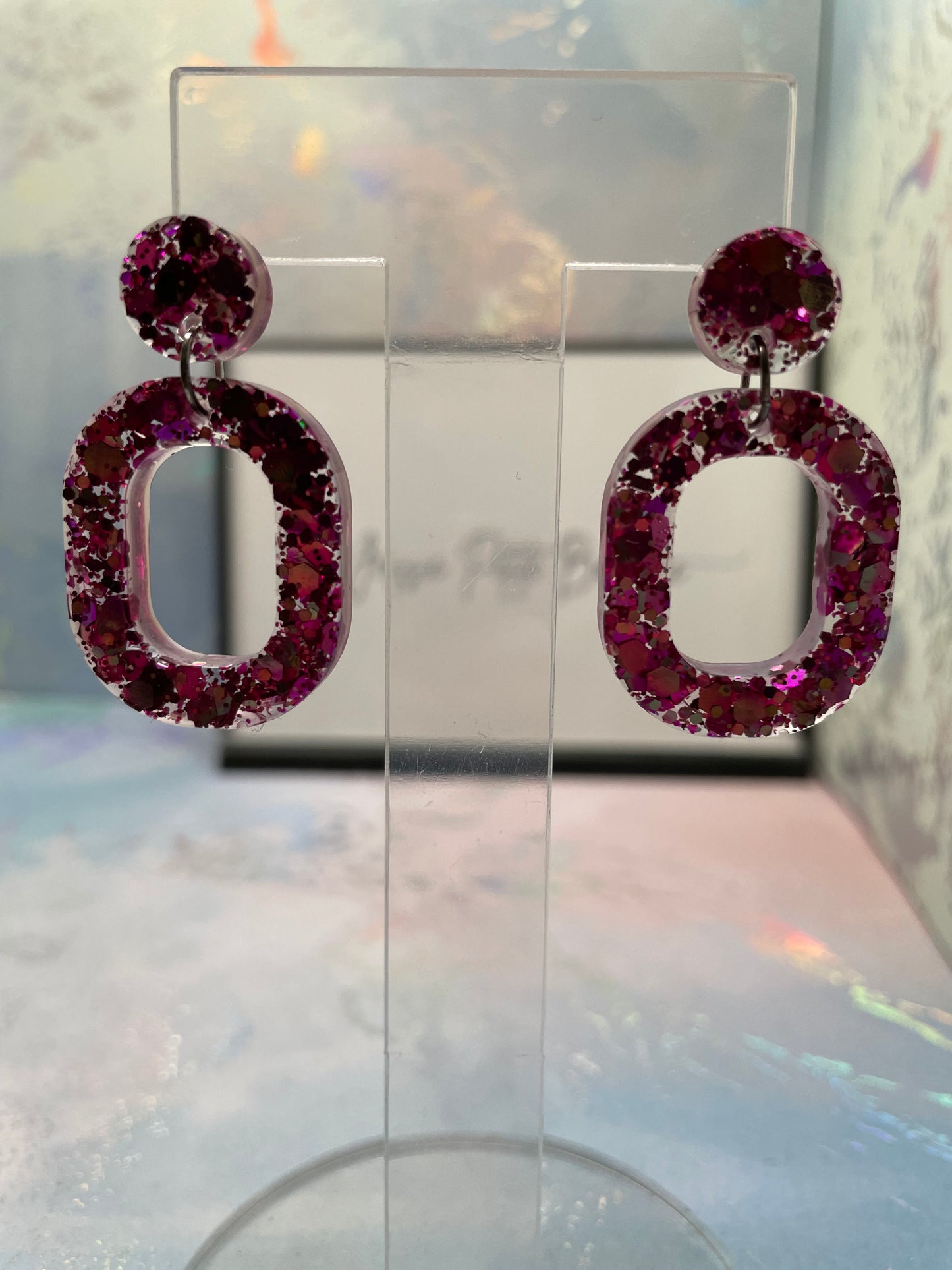 Sparkly Pink Oval Stud Earrings – Nickel Free