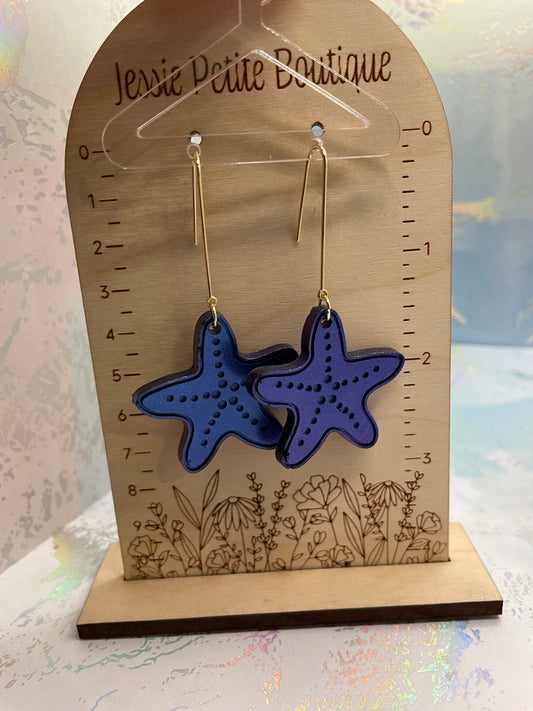 Purple Chameleon Starfish Dangle Earrings