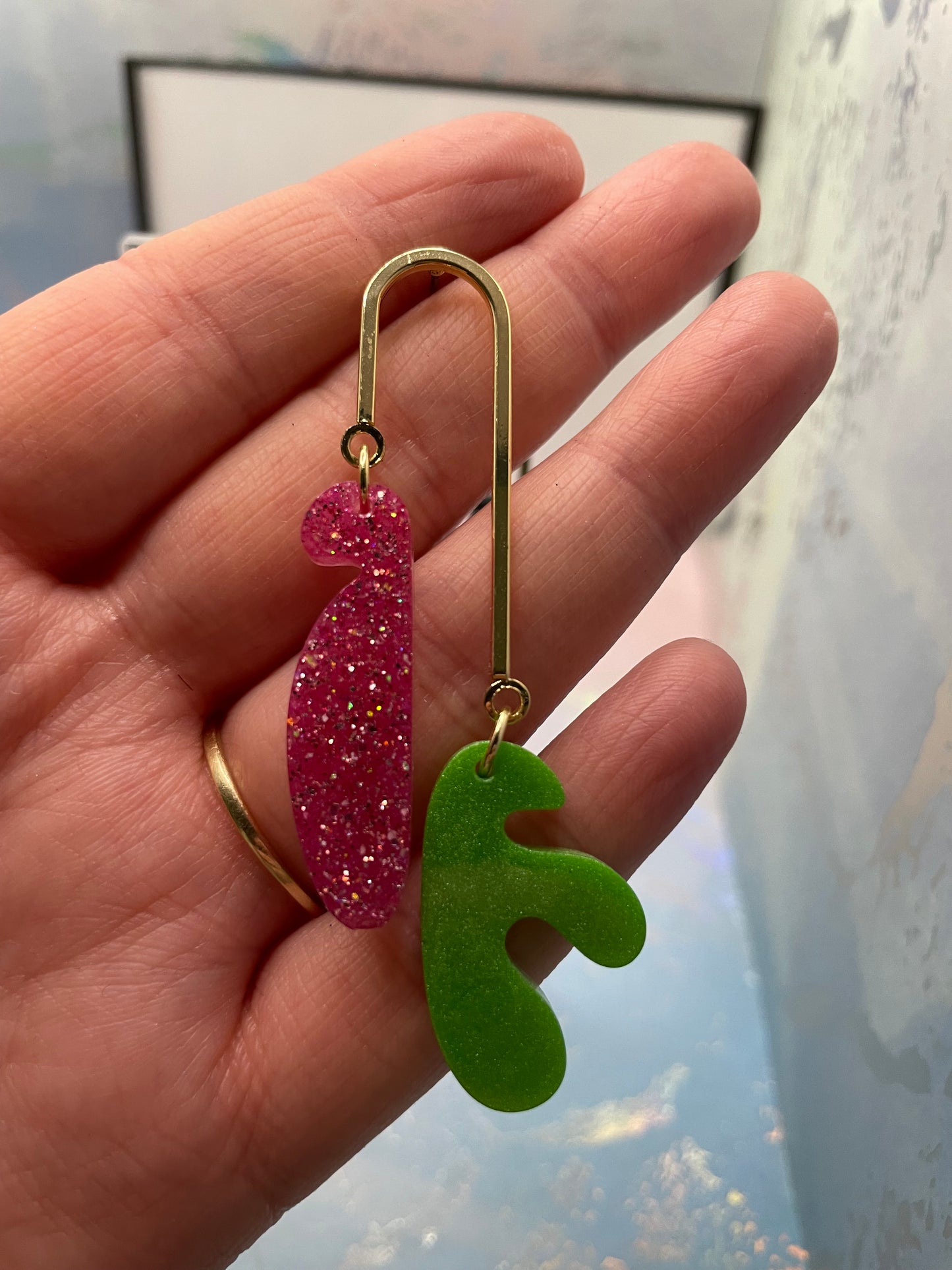 Funky Double Dangle Earrings- STAINLESS STEEL+GOLD PLATED