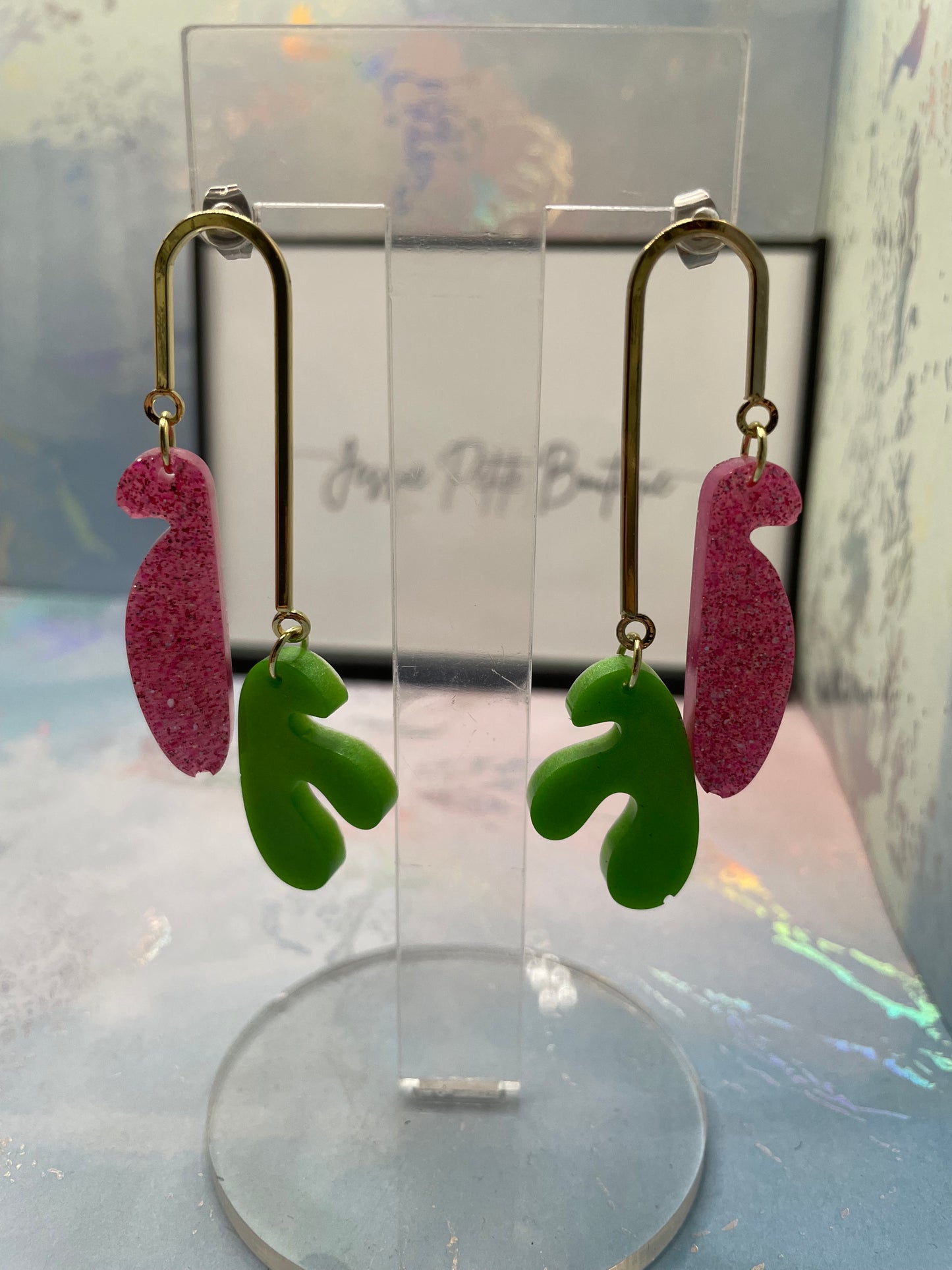 Funky Double Dangle Earrings- STAINLESS STEEL+GOLD PLATED