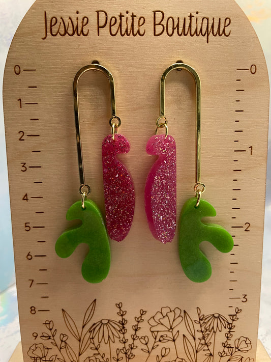 Funky Double Dangle Earrings- STAINLESS STEEL+GOLD PLATED