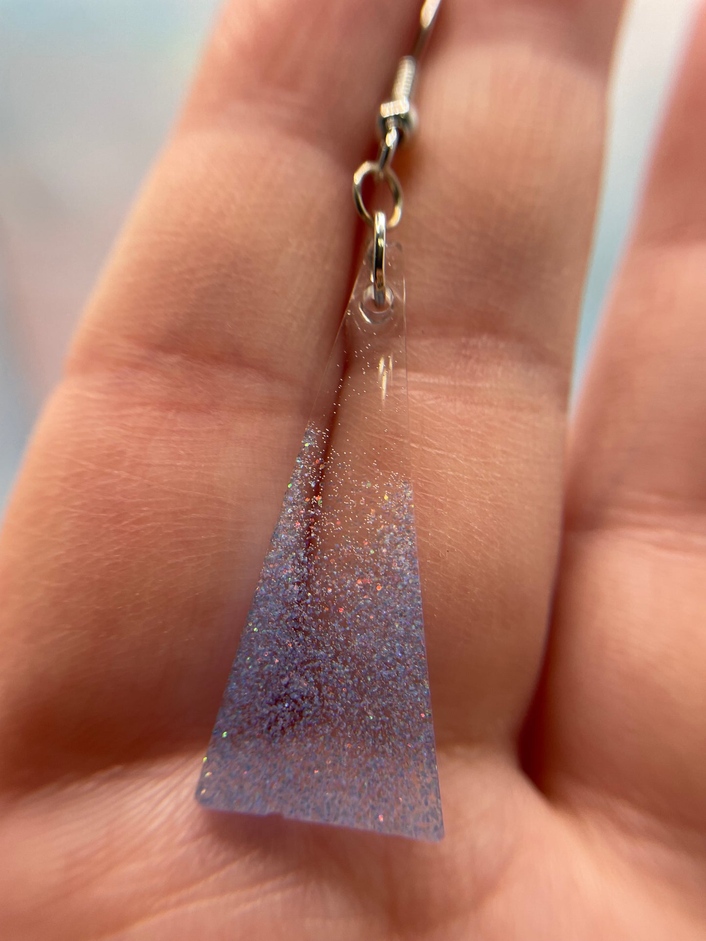 Sparkly Ombre Blue Triangle Earrings
