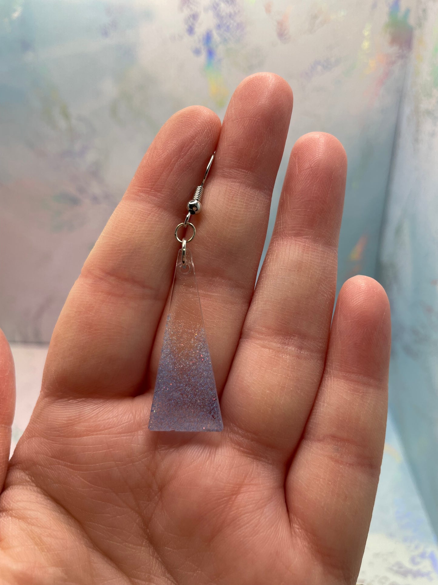 Sparkly Ombre Blue Triangle Earrings