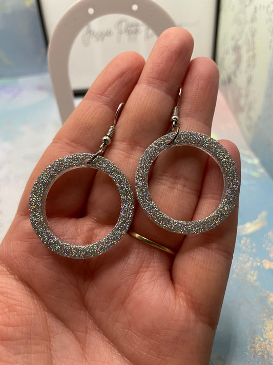 Sparkly Grey Circle Resin Earrings