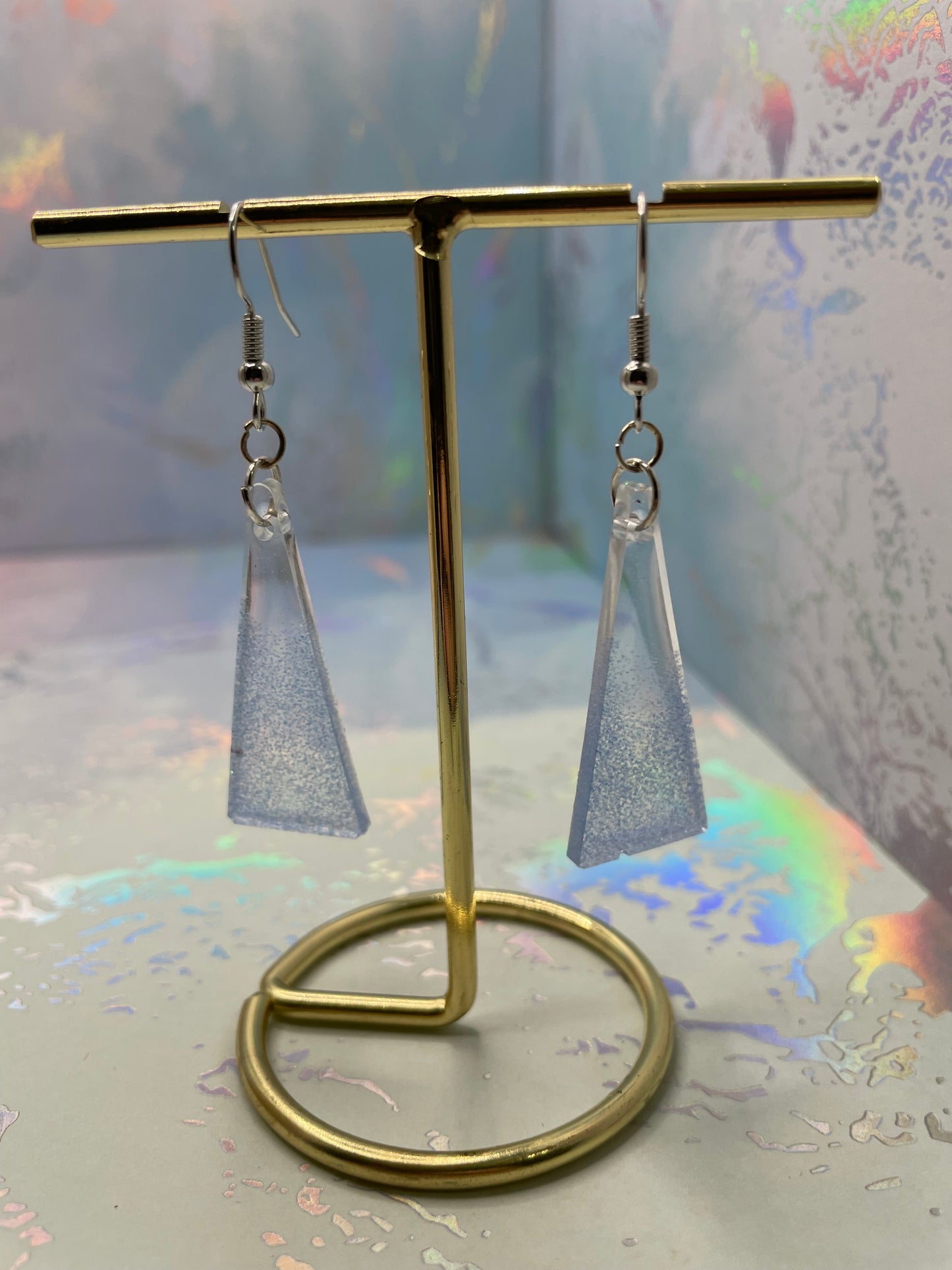Sparkly Ombre Blue Triangle Earrings