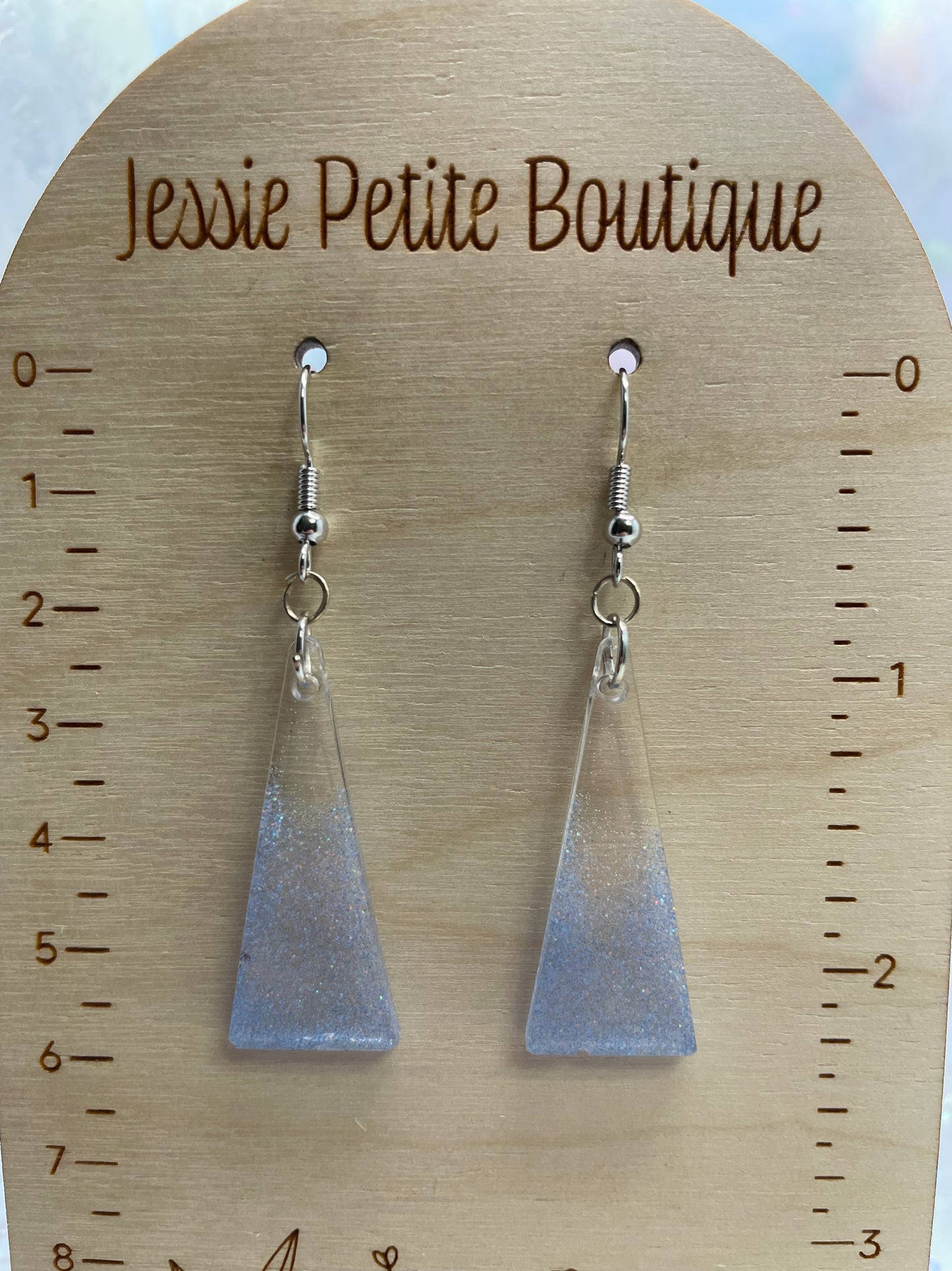 Sparkly Ombre Blue Triangle Earrings
