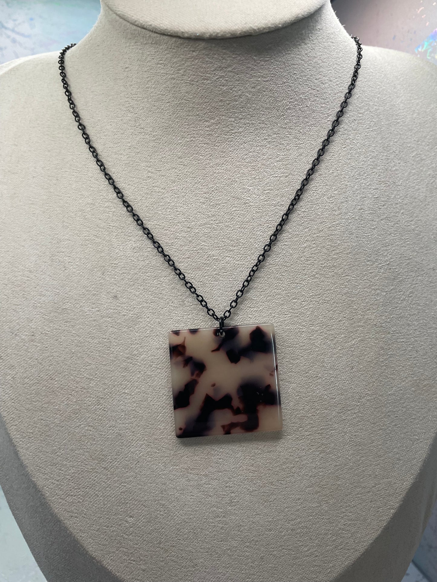 Square Tortoise Necklace & Earrings SET-Nickel Free