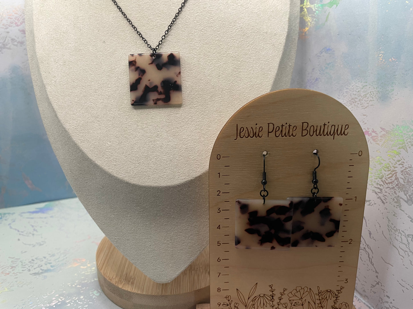 Square Tortoise Necklace & Earrings SET-Nickel Free