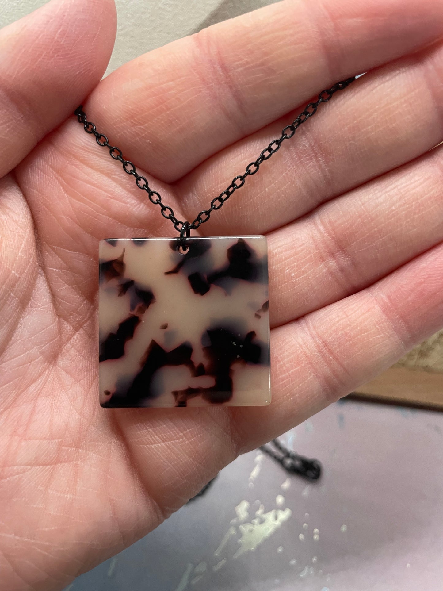 Square Tortoise Necklace & Earrings SET-Nickel Free