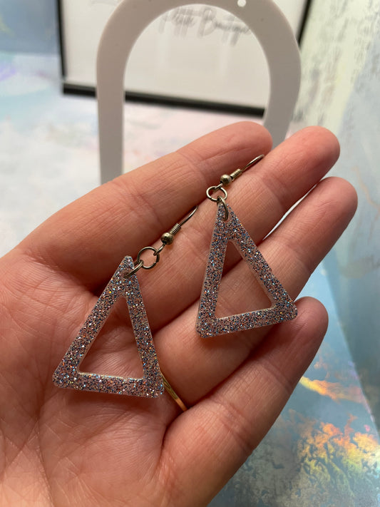 Pinky-ish Sparkly Resin Triangle Earrings