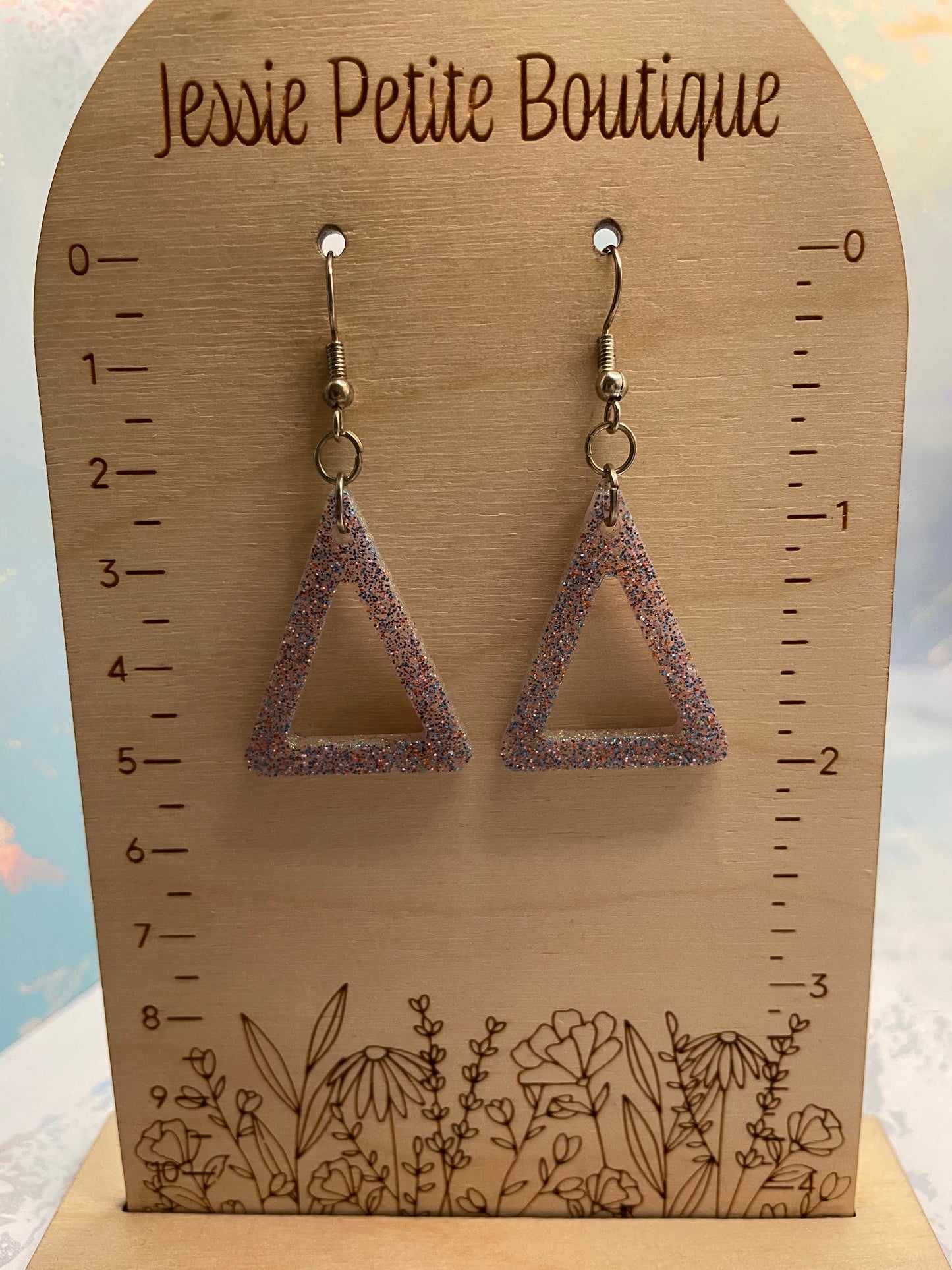 Pinky-ish Sparkly Resin Triangle Earrings