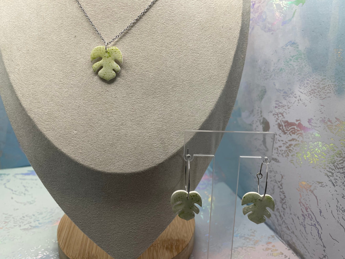 Ensemble Petite Monstera Argile Verte-Acier Inoxydable